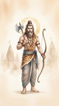 Lord Parashurama watercolor poster design.