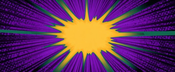 Fototapeta premium Comic speed streaks on a vibrant purple backdrop with explosive hero-style energy bursts.
