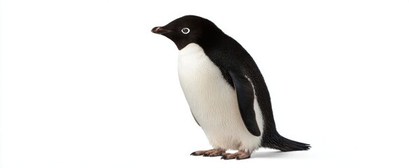 Fototapeta premium Adelie penguin on white background showcasing its unique eye ring for nature projects.