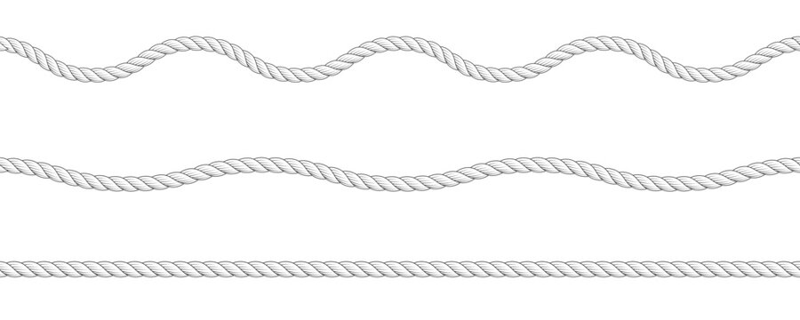 Rope seamless pattern. Seamless wavy ropes. Hemp twisted ropes. Decorative wavy cords. Marine twine.