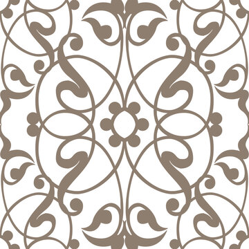 Seamless pattern in the style of Baroque. Elegant damask tile symmetrical floral motifs. Classic arabesque design for high-end interior decor. Taditional baroque art. Seamless tile. Vector 