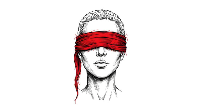 Woman with Red Blindfold covering her Eyes