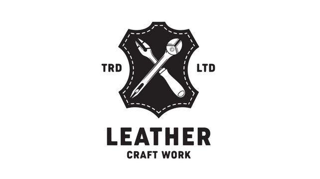 Leather craft work emblem with crossed tools and TRD LTD text for workshop branding and logo design featuring tailoring, leatherworking,