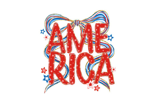Red Glitter America with Patriotic Bow Sublimation Design