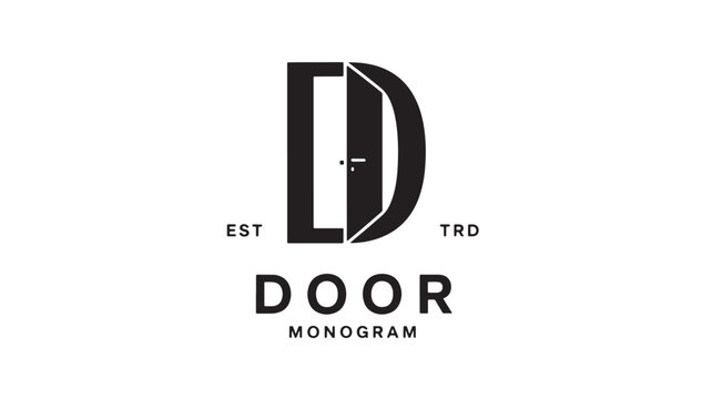 Door monogram logo icon with bold black lettermark and stylized letter D for minimalist branding and signage