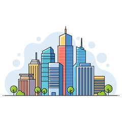 Fototapeta premium Urban skyline of modern city with varied high rise buildings. non editable strokes