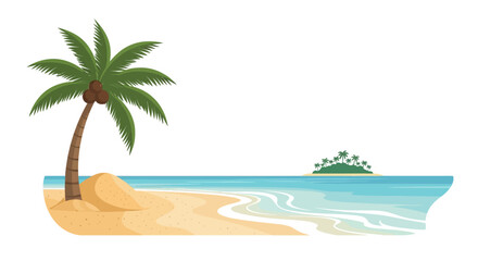 Obraz premium Palm tree on sandy beach shore.