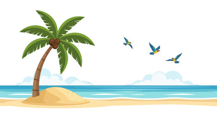 Fototapeta premium Palm tree on sandy island beach.
