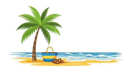 Obraz premium Beach bag under a palm tree.
