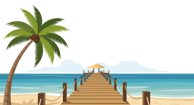 Palm tree on sandy beach shore.