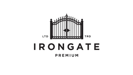 Fototapeta premium Iron gate premium emblem with ornate fence silhouette and decorative spear tips for luxury property branding design