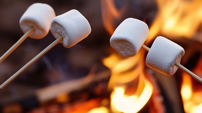 caramelization. Marshmallows roasting over a campfire on a stick. menu design, packaging mockups, designed for culinary blogs and recipe cards for restaurants, used by account managers.