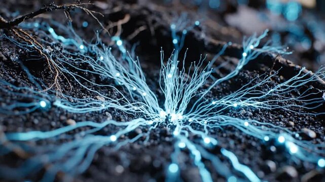 Underground Mycelium Network Forest Soil Macro Detail. 4K Video