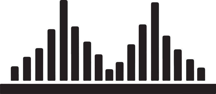 Black vector soundwave, audio waveform graphic, music frequency bars, sound pattern illustration