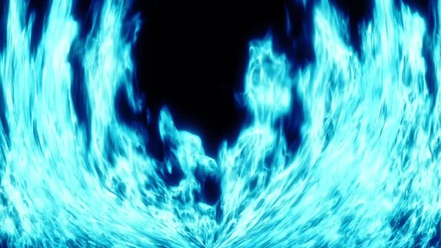 Blue Fiery Ring Flame Loop Background &ndash; Cinematic Fire Vortex Animation, Abstract Burning Energy Effect