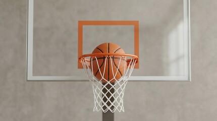 Naklejka premium Basketball going through hoop, net, and backboard