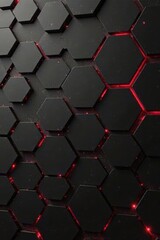 Obraz premium Abstract Hexagonal Grid with Glowing Red Accents A Dark and Technological Design