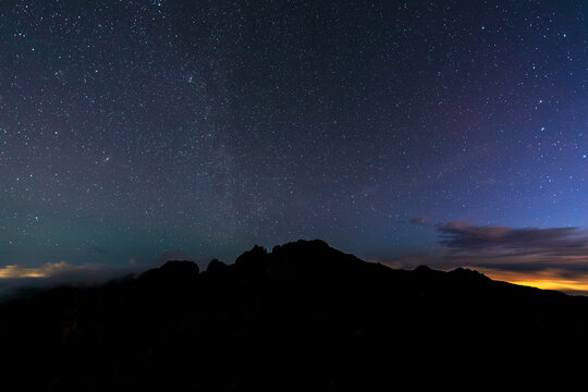 Starry night sky over Miradouro do Ninho da Manta in Madeira Portugal