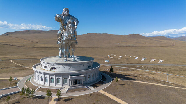Genghis Khan statue on horseback near Ulaanbaatar Mongolia outdoors