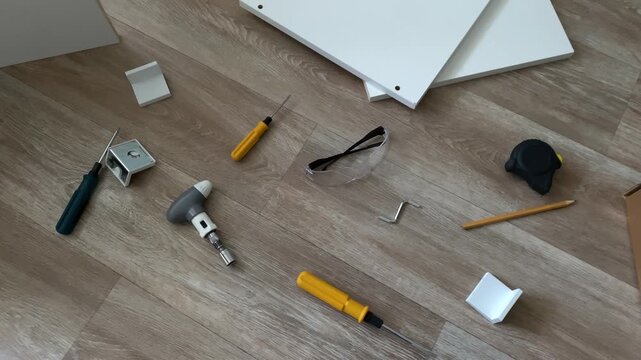 Furniture. Tools. Cabinet. Shelf. Slow motion video. . High quality 4k footage
