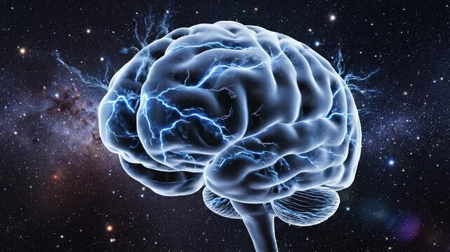 Human brain with electric activity in space for tech concepts, digital marketing, and futuristic projects