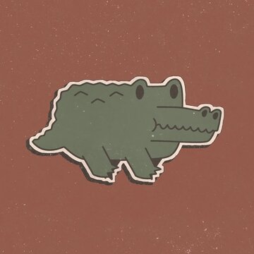 Cute cartoon crocodile character animation in vintage sticker style with grainy texture loop