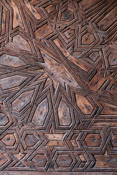 Carved Geometric Wood Pattern Background with Ornamental Texture