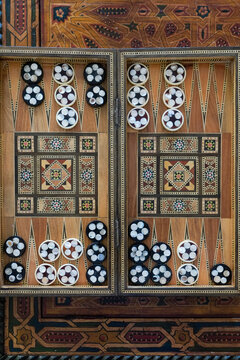 Moroccan Wooden Backgammon Board  With Inlay Pattern 