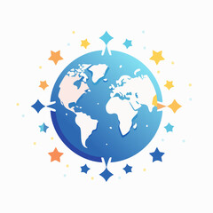 Naklejka premium Stylized illustration of the Earth globe surrounded by sparkling stars on a clean white background.
