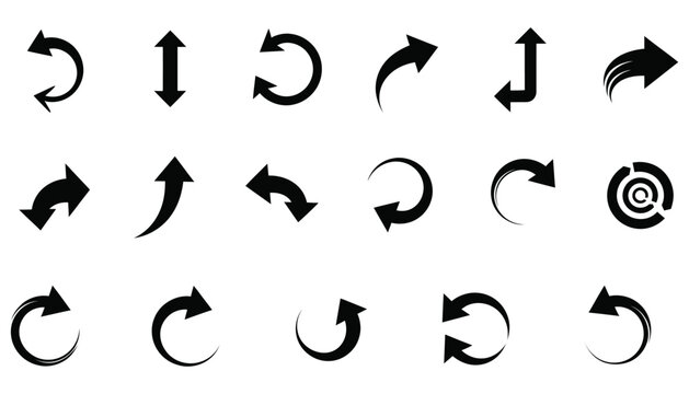 Collection of various black and white arrow and circular arrow icons