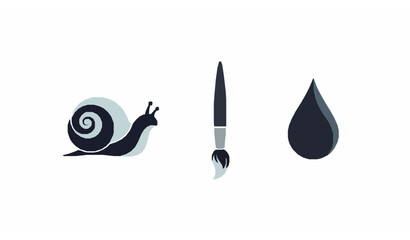 Stylized snail paintbrush water icons row vector © Opurbo