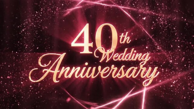 40th Anniversary Neon Light Rays Sparkle Romantic Celebration. 4K Video