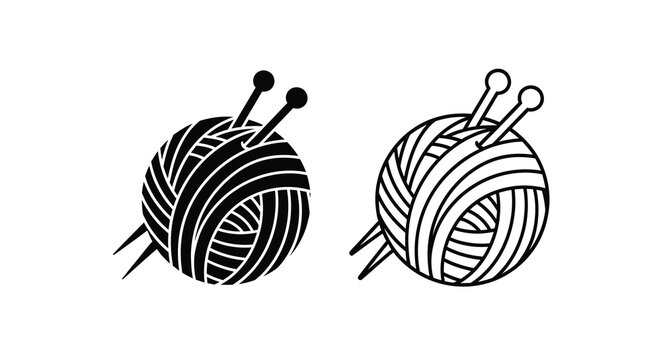 Two balls of yarn with knitting needles a striking silhouette