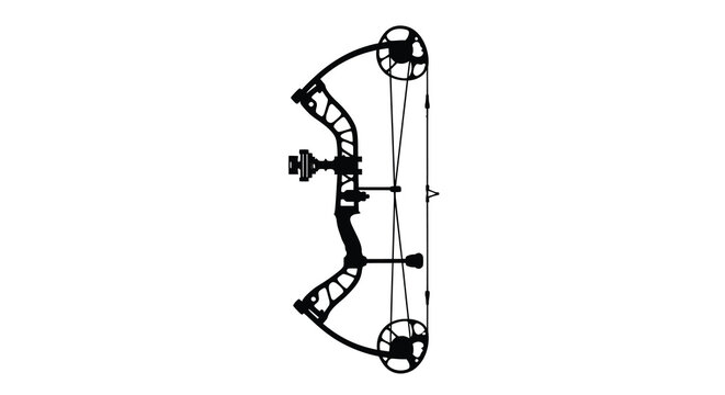 Detailed view of a modern compound bow in stark silhouette