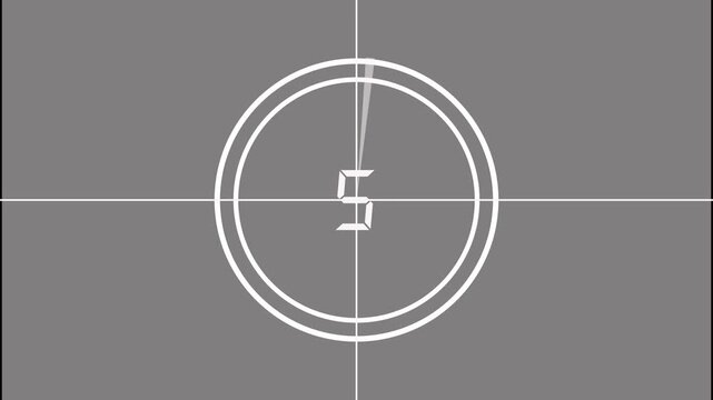 Clock icon Vintage film leader countdown from 10 to 0 seconds.
