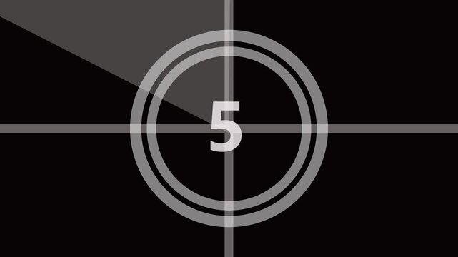 Clock icon Vintage film leader countdown from 10 to 0 seconds.