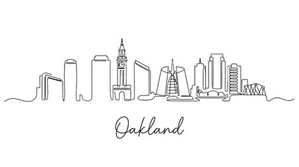 Obraz premium Minimalist Line Drawing of Oakland Skyline Highlighting Iconic Buildings and Landmarks in a Contemporary Artistic Style
