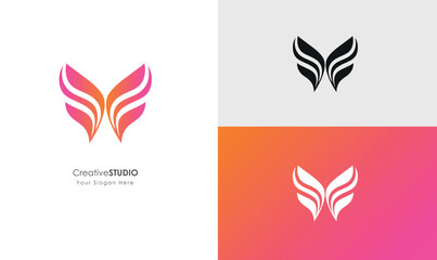 Fototapeta premium Abstract Pink and Orange Wing Logo Design for Creative Agency or Startup