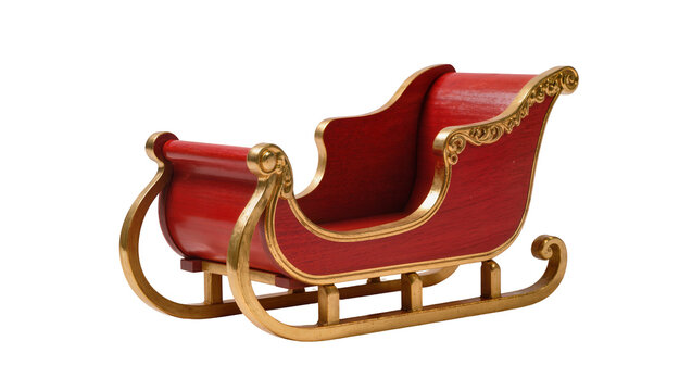 Red ornate Santa s sleigh with golden accents and curved runners
