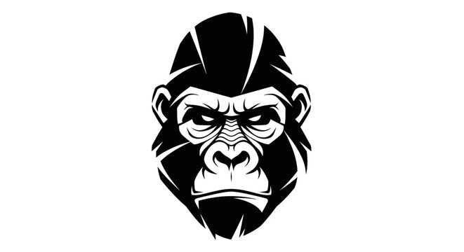 Gorilla Head Silhouette Vector Art, Fierce Ape Face Graphic