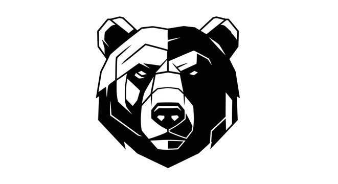 Geometric Bear Head Logo, Minimalist Black and White Animal Emblem