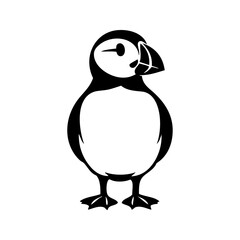 Logotipo con dibujo minimalista con líneas de un frailecillo de pie visto de frente  © teracreonte