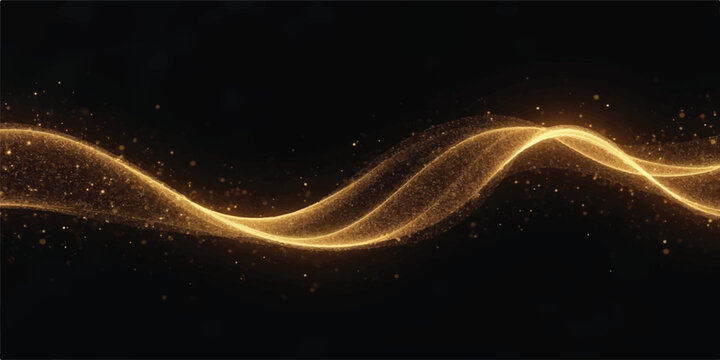 Golden glowing wavy lines with particles on black background abstract background energy waves golden wave light effect thread light wave pattern abstract particle