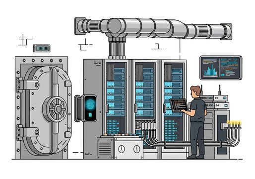 Secure Server Room with Data Center Equipment and Vault