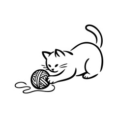 Dibujo minimalista con líneas de un simpático gatito jugando con un ovillo de lana  © teracreonte