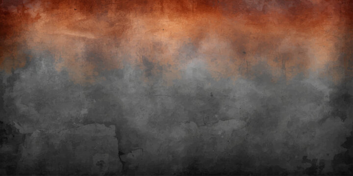 Dark grunge metal background with abstract smoke and fog textures creates a stormy night atmosphere featuring black clouds and dim moon light on a weathered paper surface