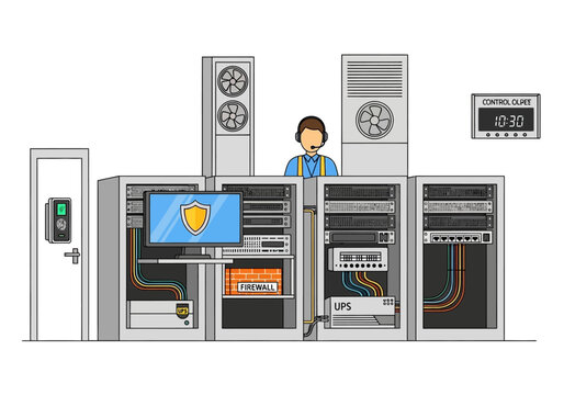 Secure Server Room with Data Protection and Network Infrastructure