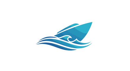 Obraz premium Modern Blue Yacht and Waves Logo