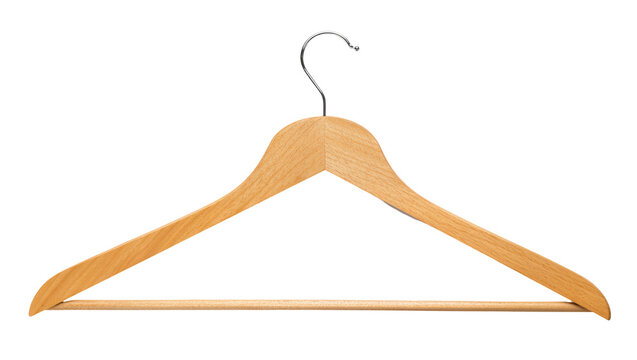 Light brown wooden clothes hanger with metal hook