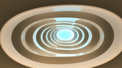 Fototapeta premium Abstract tunnel, concentric rings, glowing center. Warm tones dominate composition, creating depth illusion. Minimalist design.